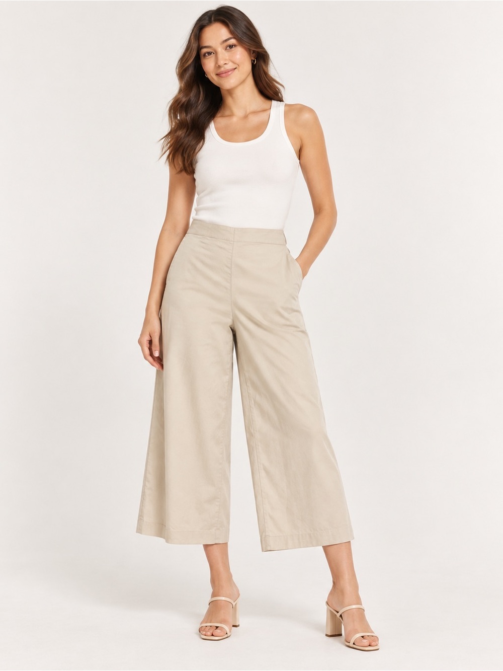 Ann Taylor Wide-Leg Cropped Pants in Light Khaki